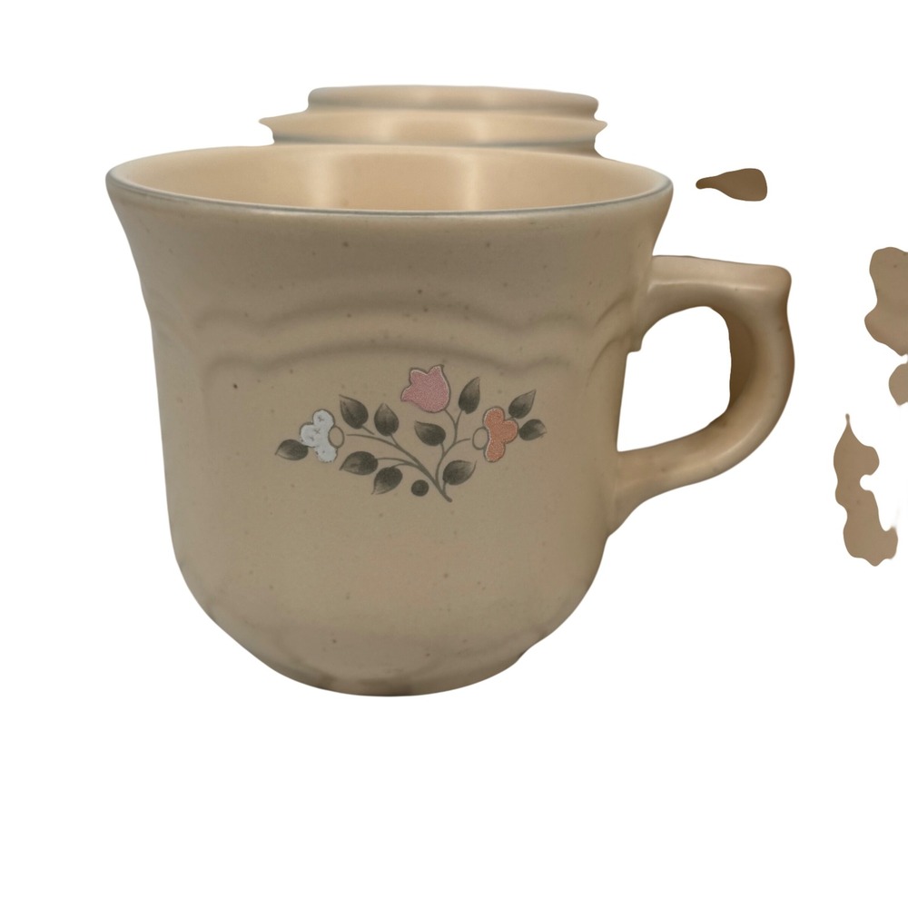 Pfaltzgraff Remembrance Coffee Mugs Set of 7 Cream Pink Floral Cottagecore